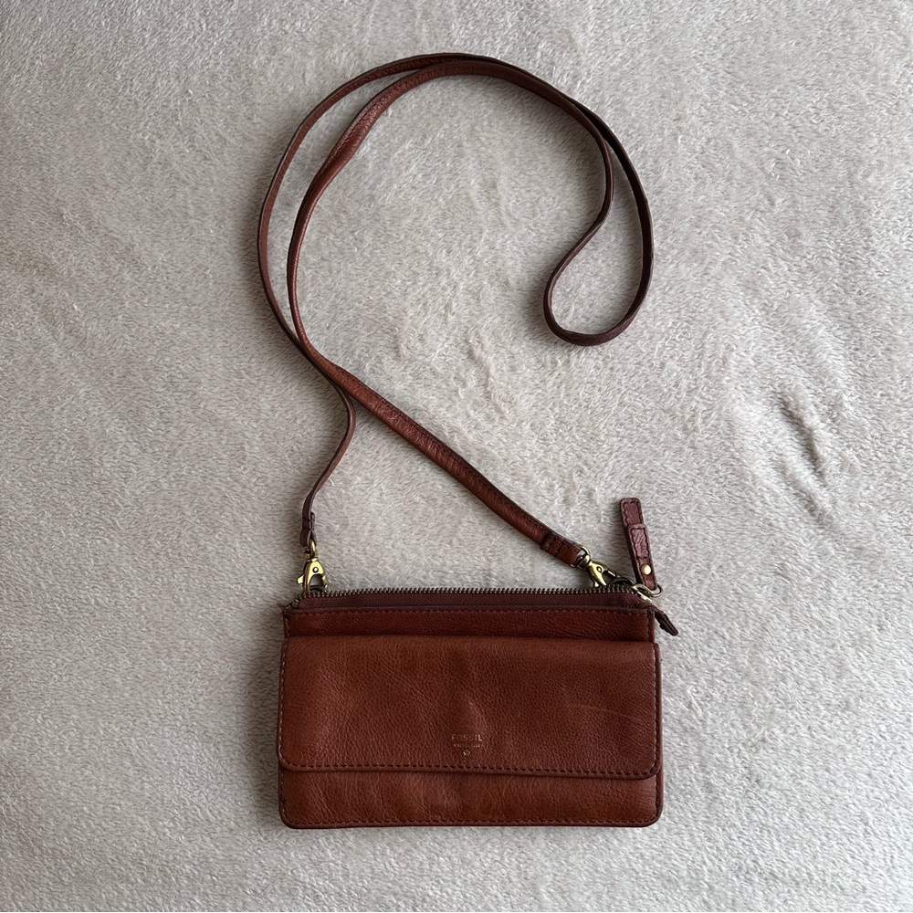 Fossil Brown Leather Crossbody Wallet Purse